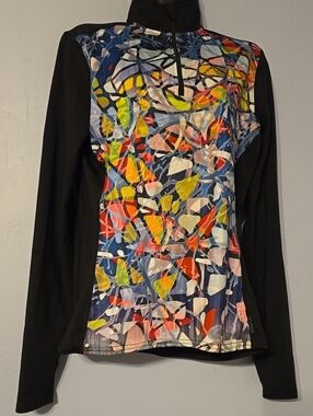 Hot Chillys Micro-Elite Chamois Abstract Print Quarter-Zip Base Layer Top Large